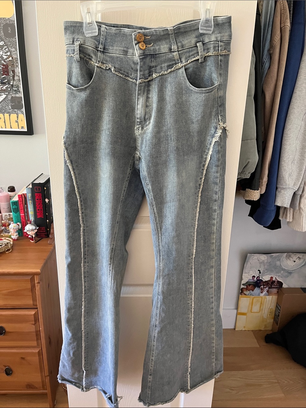 Aelfric Eden Washed Gray Flare Jeans with Frayed Seams